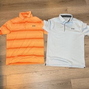 Under Armour Men's Polo Shirts Bundle - Vibrant Orange and Soft Blue Small